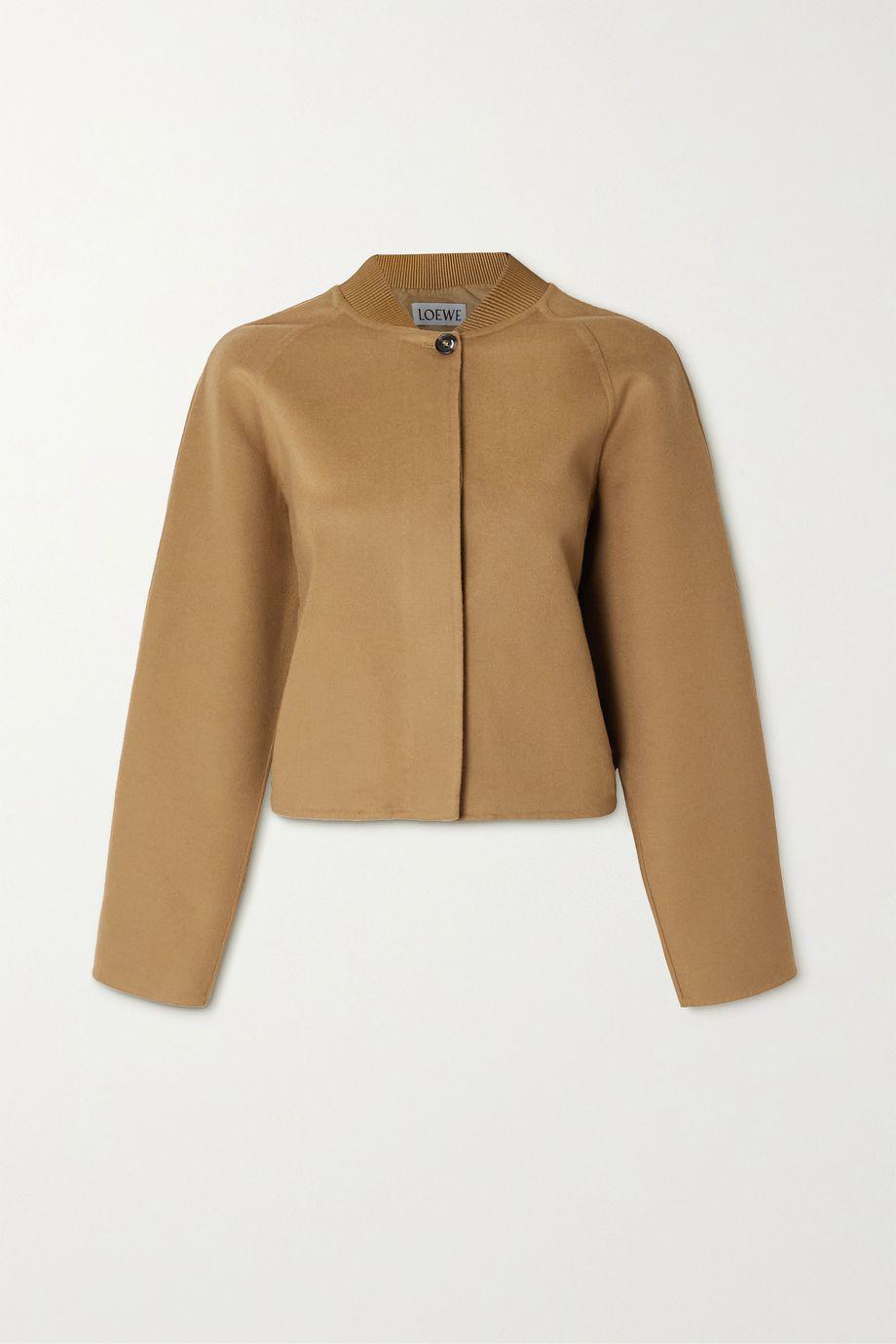 Cropped cape-effect leather-trimmed wool and cashmere-blend jacket by LOEWE