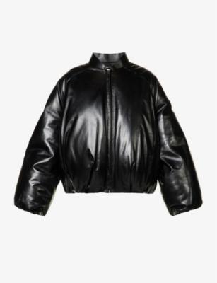 Stand-collar relaxed-fit leather bomber jacket by LOEWE