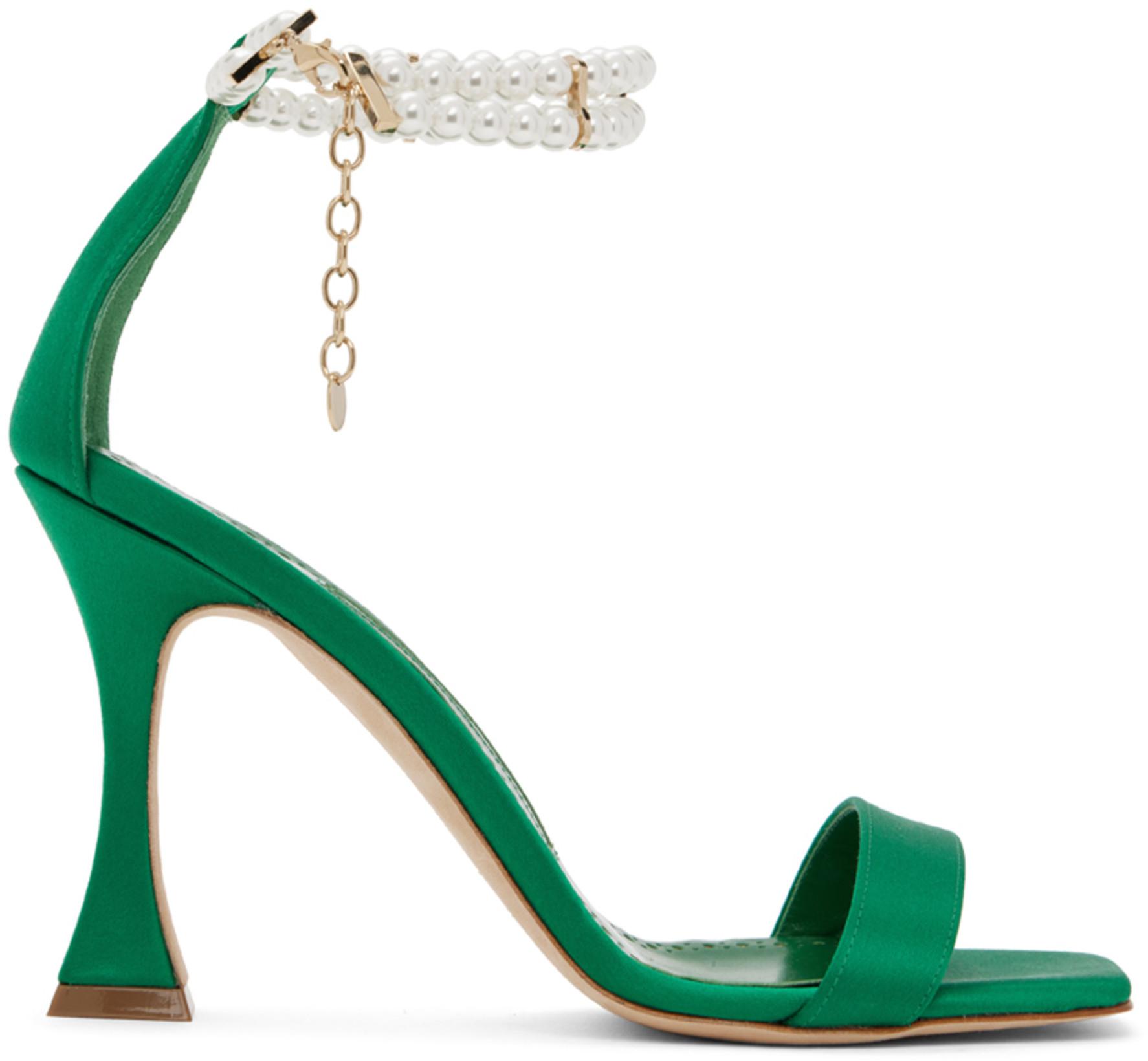 Green Charona Heeled Sandals by MANOLO BLAHNIK
