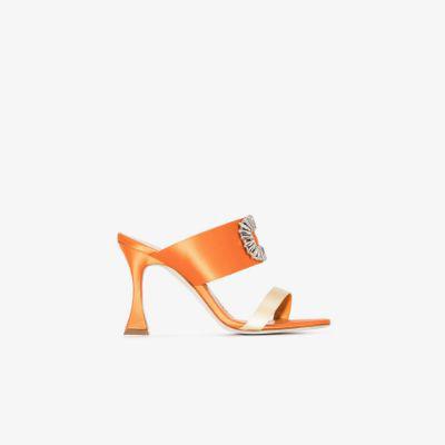 Orange Laali 105 Crystal Embellished Satin Sandals by MANOLO BLAHNIK