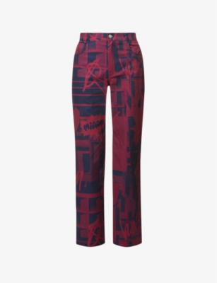 Fargo graphic-print straight-leg mid-rise stretch-cotton trousers by MIAOU