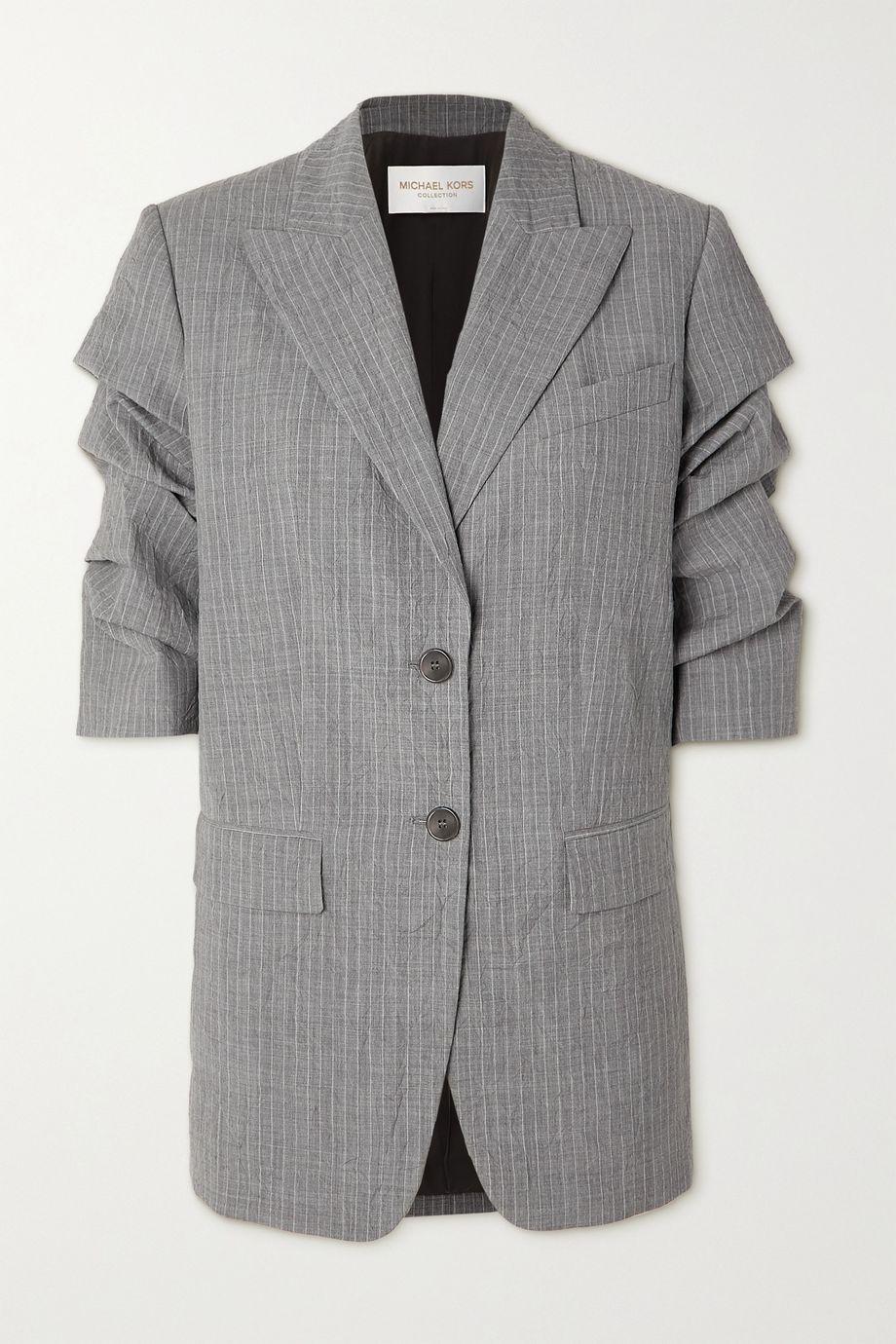 Gathered pinstriped crinkled-wool blazer by MICHAEL KORS