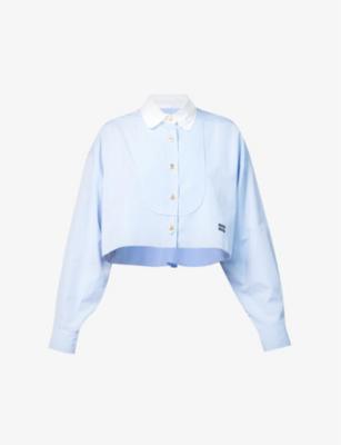 Branded cropped cotton-poplin shirt by MIU MIU