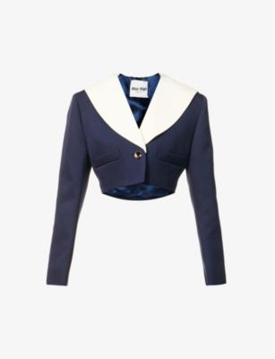 Contrast-collar cropped wool-blend jacket by MIU MIU