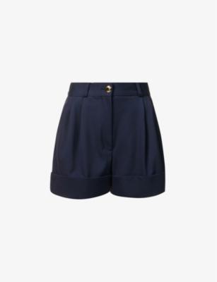 Folded-hem high-rise wool-blend shorts by MIU MIU