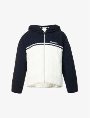 Logo-embroidered boxy-fit wool and cashmere-blend hoodied jacket by MIU MIU