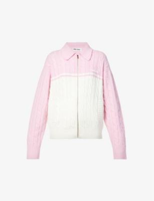 Logo-embroidered collared wool-blend knitted jumper by MIU MIU