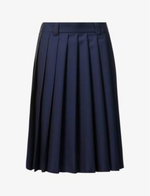Tela pleated A-line wool-blend midi skirt by MIU MIU