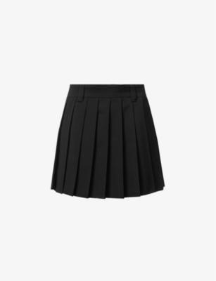 Tela pleated wool-blend mini skirt by MIU MIU