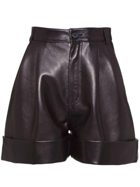 high-waisted polished-finish shorts by MIU MIU