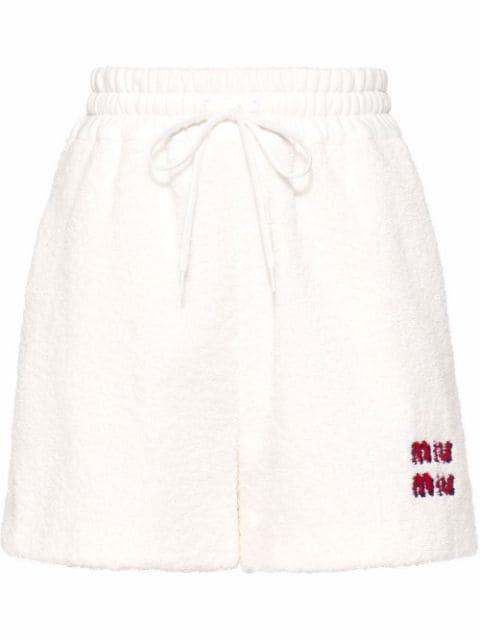 logo-patch terrycloth shorts by MIU MIU