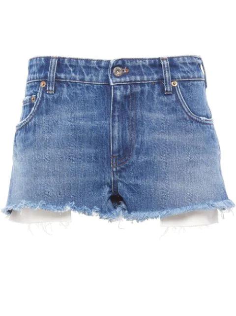 low-rise denim mini shorts by MIU MIU