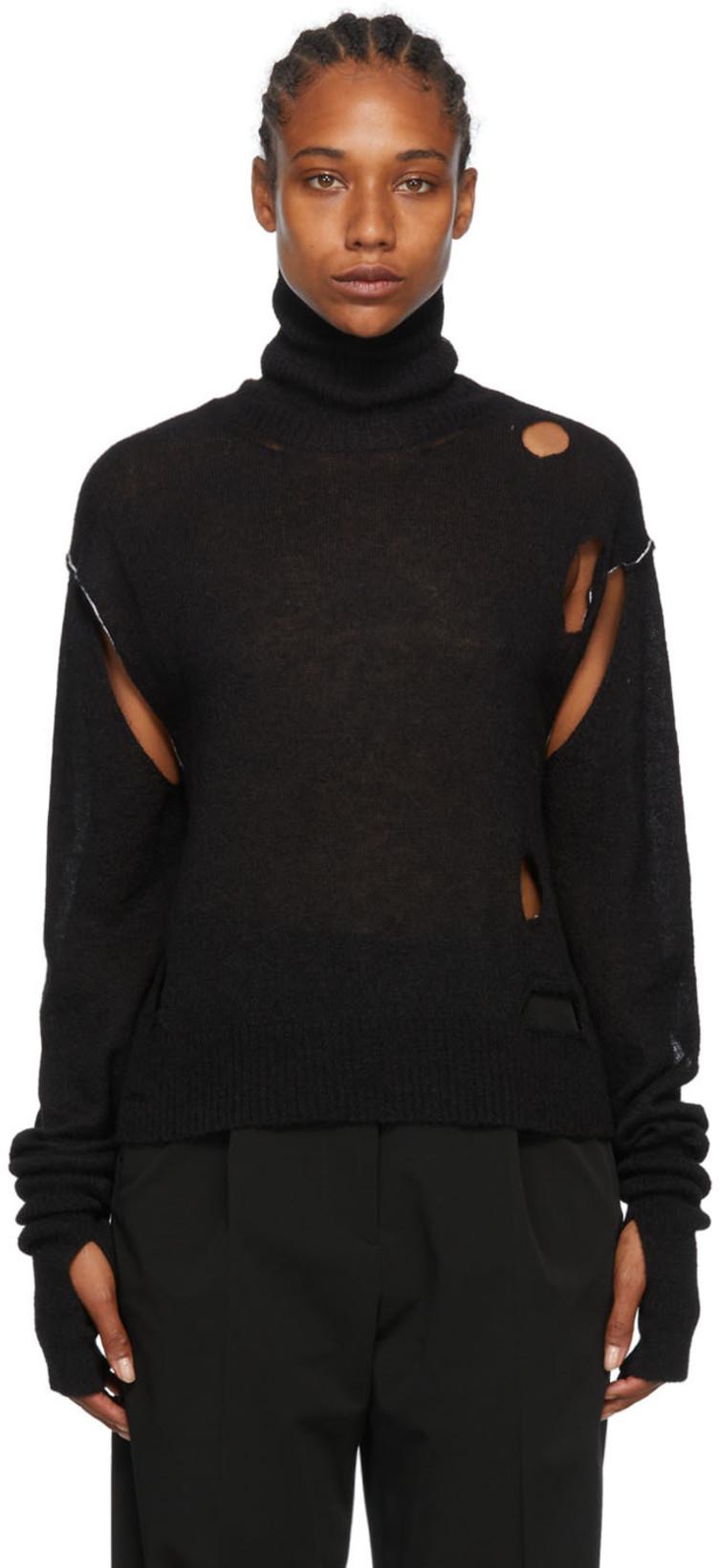 Black Distressed Turtleneck by MM6 