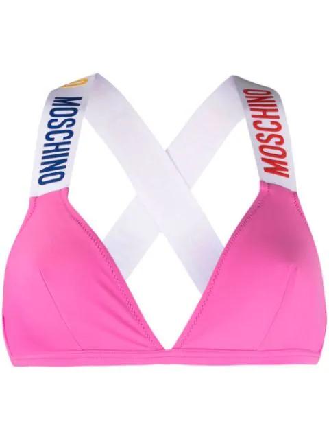 logo-tape triangle-cup bikini top by MOSCHINO