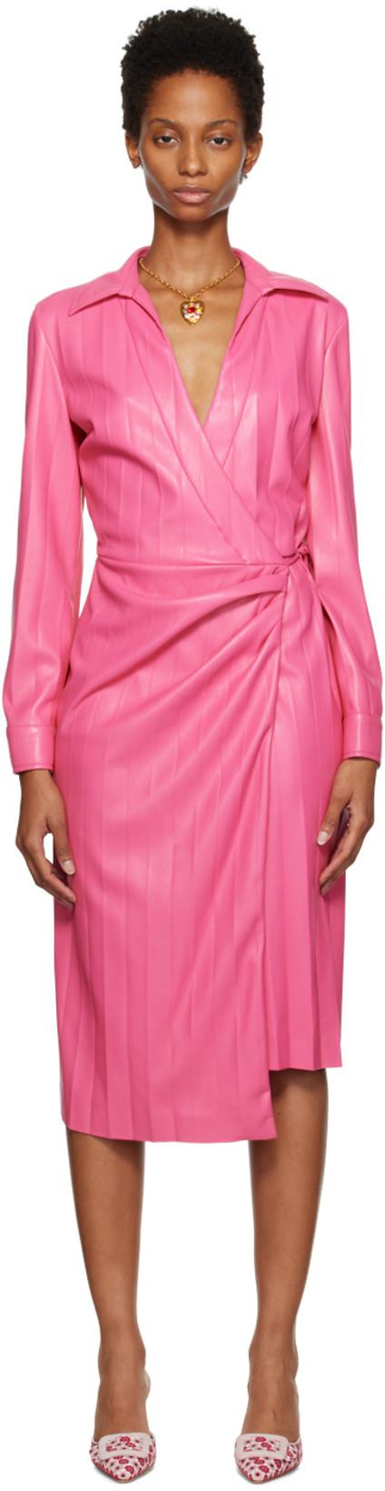 Pink Faux-Leather Midi Dress by MSGM