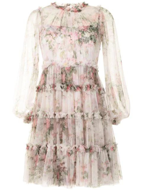 Floral Swan mini dress by NEEDLE&THREAD