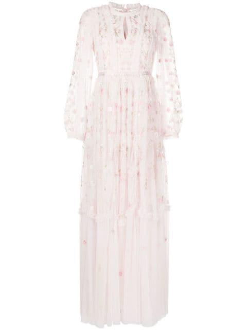 floral-embroidered maxi dress by NEEDLE&THREAD