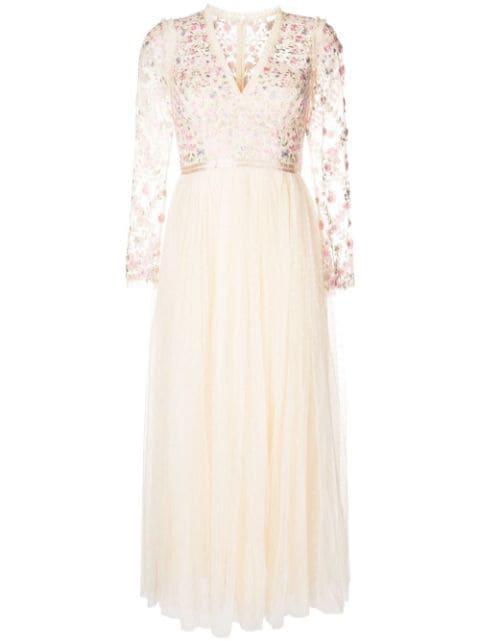 floral-embroidered tulle dress by NEEDLE&THREAD