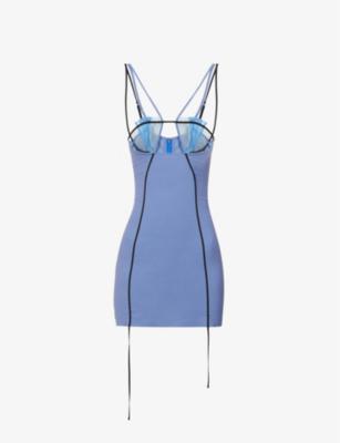 Pleated-panel V-neck stretch-woven mini dress by NENSI DOJAKA
