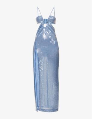 V-neck sequin-embellished stretch-woven maxi dress by NENSI DOJAKA