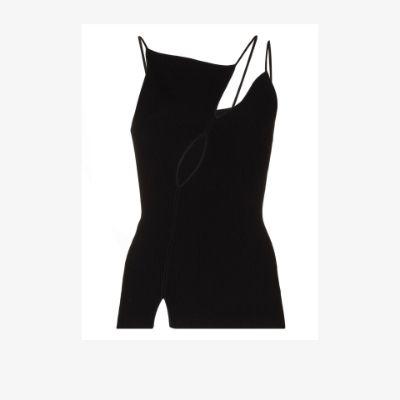 black Slit Knit camisole top by PARIS GEORGIA