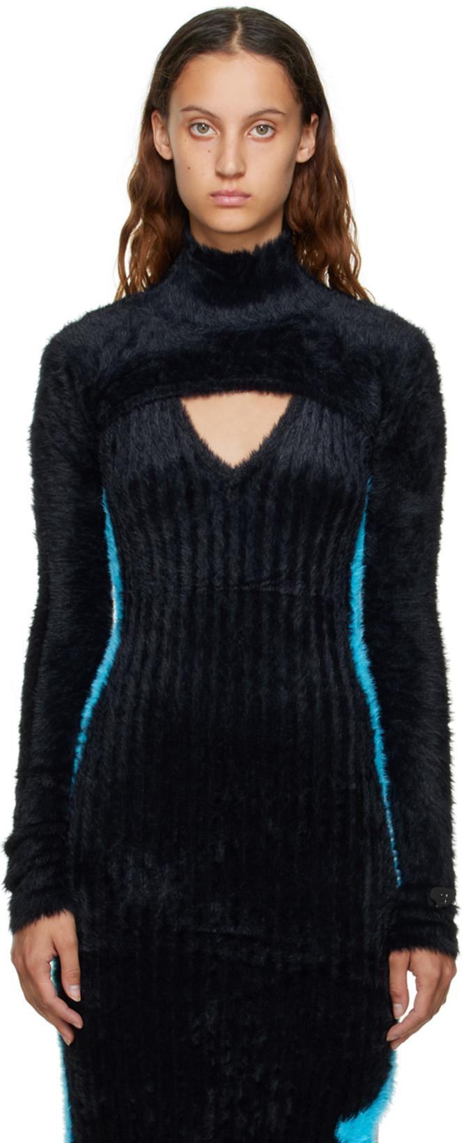 Black Jupiter Faux-Fur Turtleneck by 