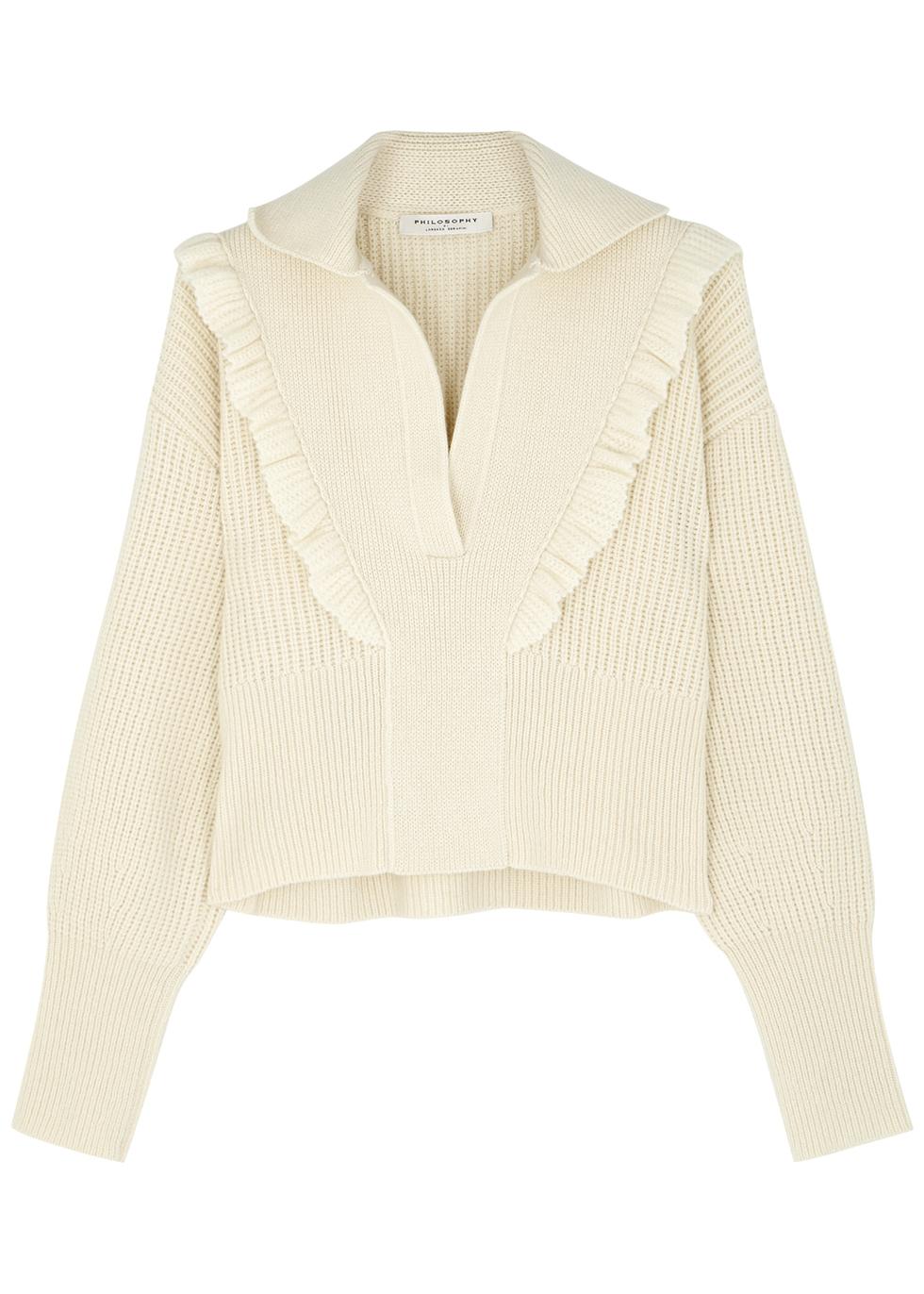 White Womens Clothing Jumpers and knitwear Jumpers Philosophy Di Lorenzo Serafini Wool Jonny Collar Ruffle Sweater in Ivory 