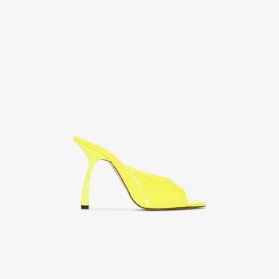 Neon Yellow Tiana 100 Curved Heel Mules by PIFERI