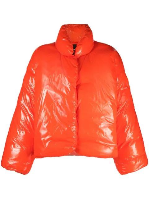 high-shine finish puffer jacket by PINKO