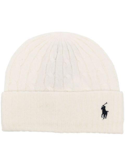 embroidered-logo cable-knit beanie by 