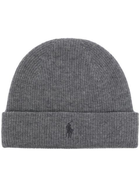 embroidered-logo ribbed beanie hat by POLO RALPH LAUREN