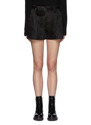 Belted Front Pleat Re-Nylon Shorts with Waist Pouch by PRADA