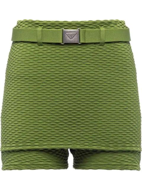 belted layered shorts by PRADA