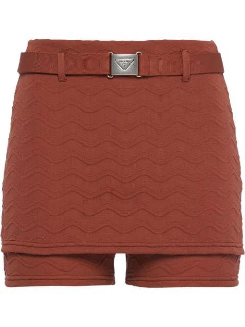 jacquard belted mini shorts by PRADA