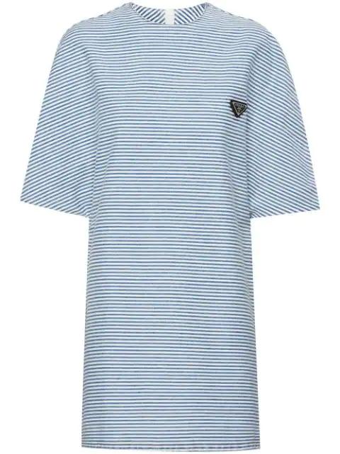 striped short-sleeve denim dress by PRADA
