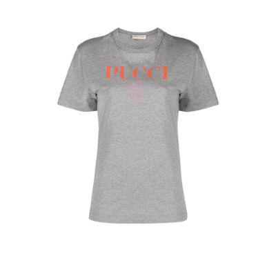 Grey Logo Print Cotton T-Shirt by PUCCI