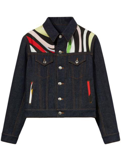 Marmo-print contrast-panel denim jacket by PUCCI