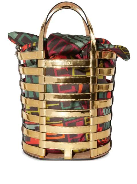 metallic-effect top-handle tote by PUCCI
