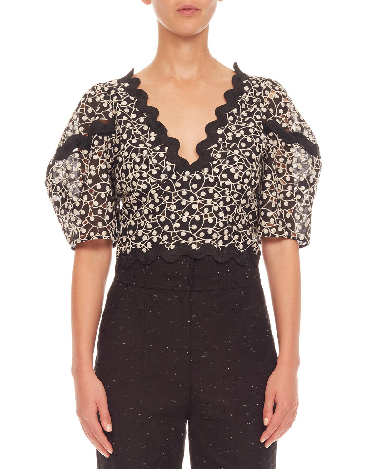 Audrey Puff-Sleeve Eyelet Top by REBECCA TAYLOR