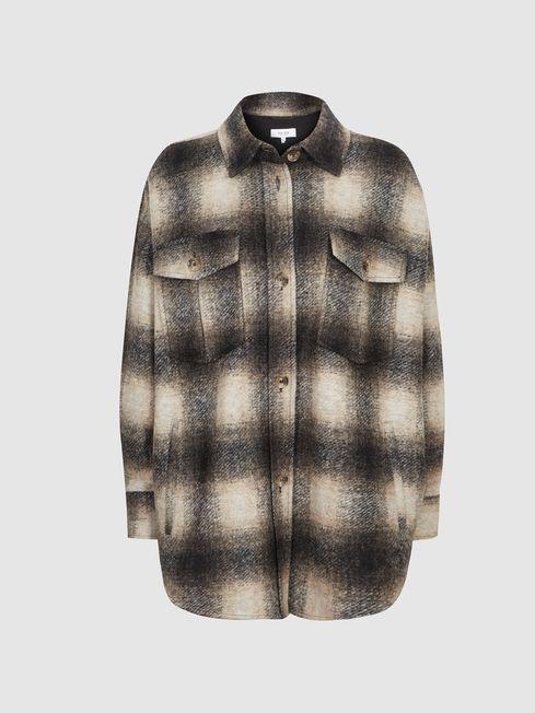 Mink Emery Checked Flannel Overshirt by REISS