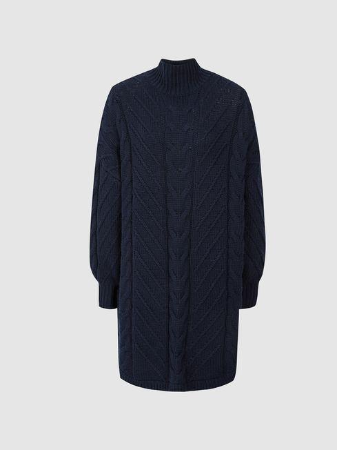 Navy Laura Cable Knit Tunic by REISS