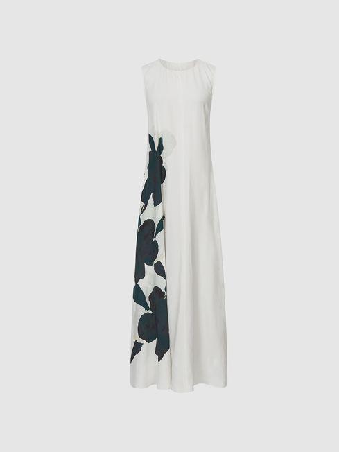 White Aletta Large Floral Midi Dress by REISS