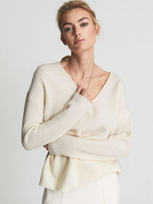 White Trinny Ribbed Cashmere Blend Jumper by REISS