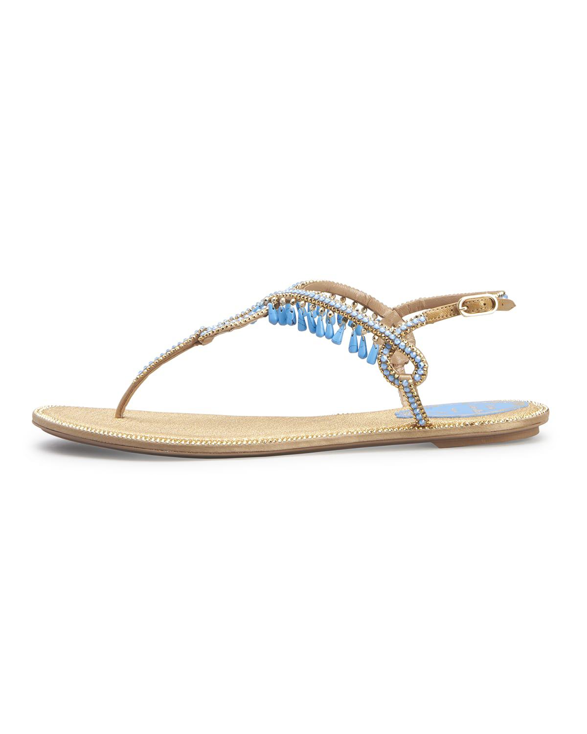 Turquoise Drop Flat Thong Sandals by 
