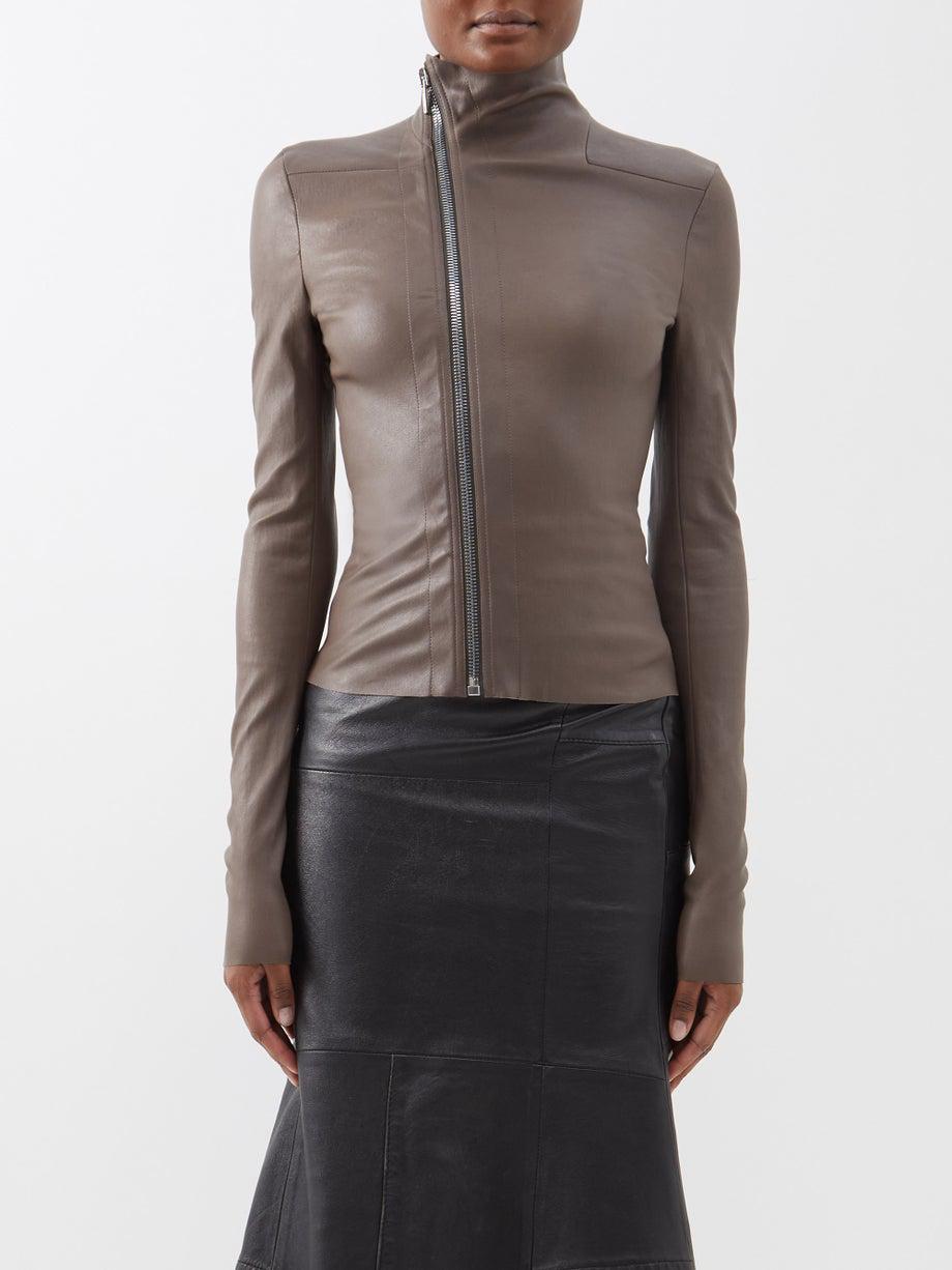 Gary asymmetric-zip stretch-leather jacket by RICK OWENS