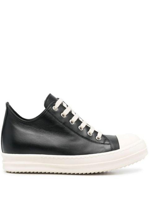 Black Grained Leather Low Sneakers by 