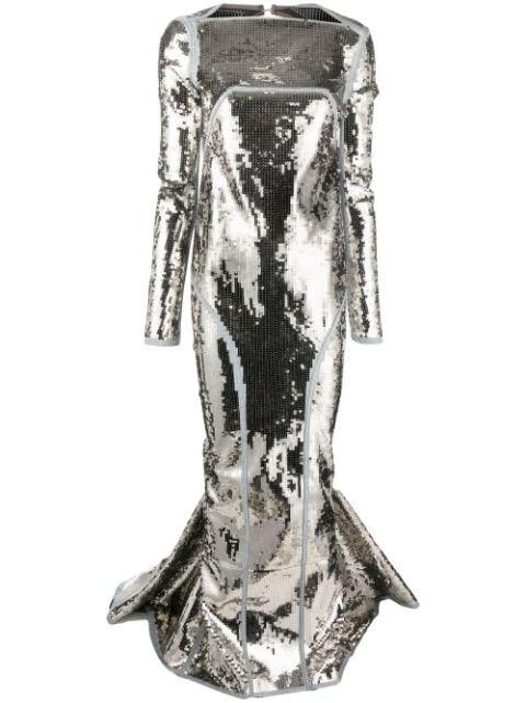 metallic sequinned backless gown by RICK OWENS