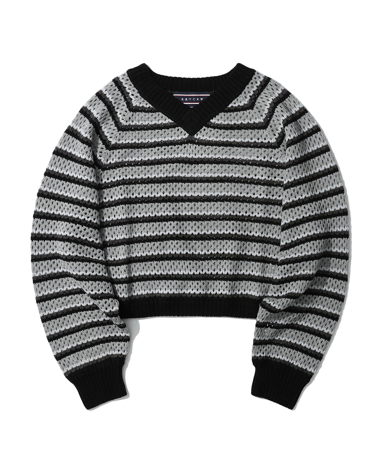 Stripe crochet knit sweater by ROMANTIC 