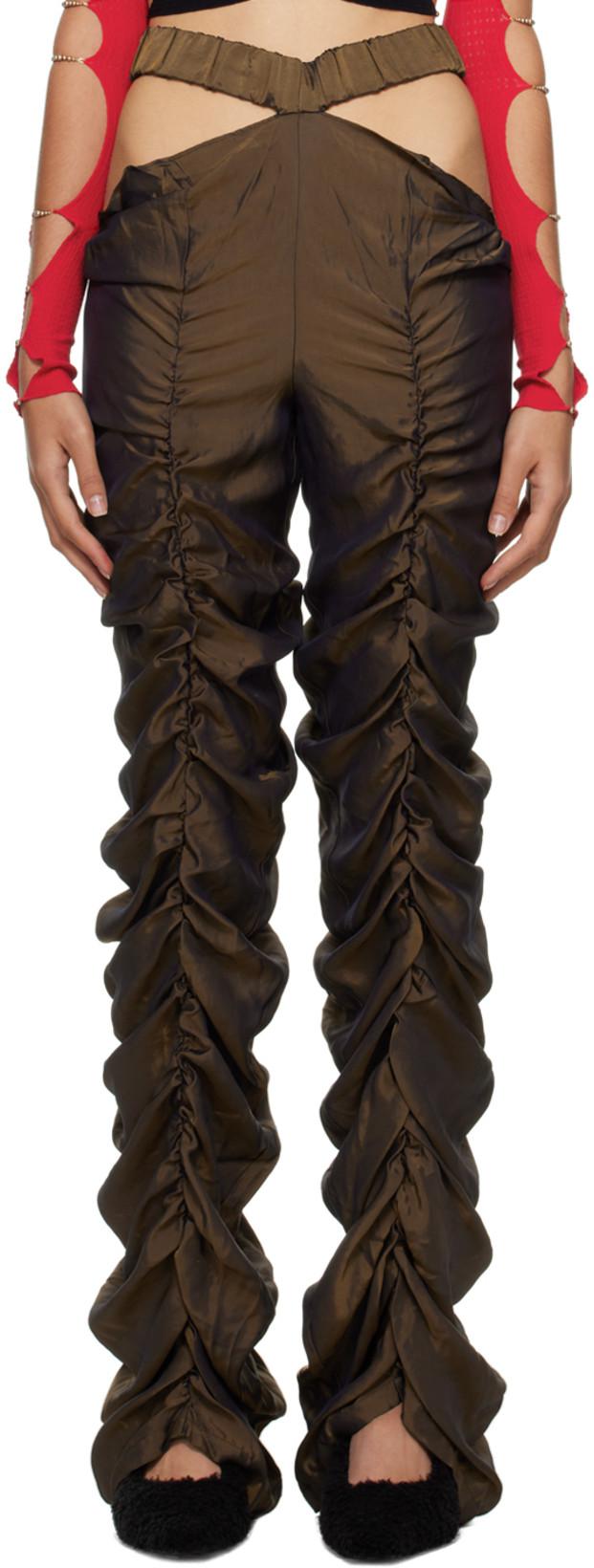 Brown Pleated Cutout Trousers by RUI