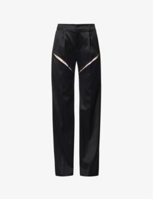 Cut-out straight-leg mid-rise wool trousers by RUI